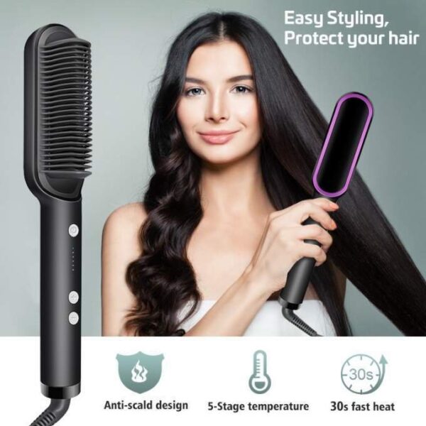 Hqt-909 Hair Straightener Ceramic Heated Hair Brush | Brush Straightener | Ceramic Heated Hair | Hair Styling | Hair Beauty Tool | Straight , Curl Different Styling Hair Ceramic Brush ( Random Color )