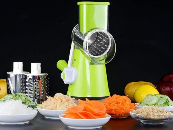 SP Dealz Manual Tabletop Drum Cheese Grater, 3 in 1 Rotary Shredder Slicer Grinder for Cucumber Nut Potato Carrot Cheese, Vegetable Salad Shooter,Green